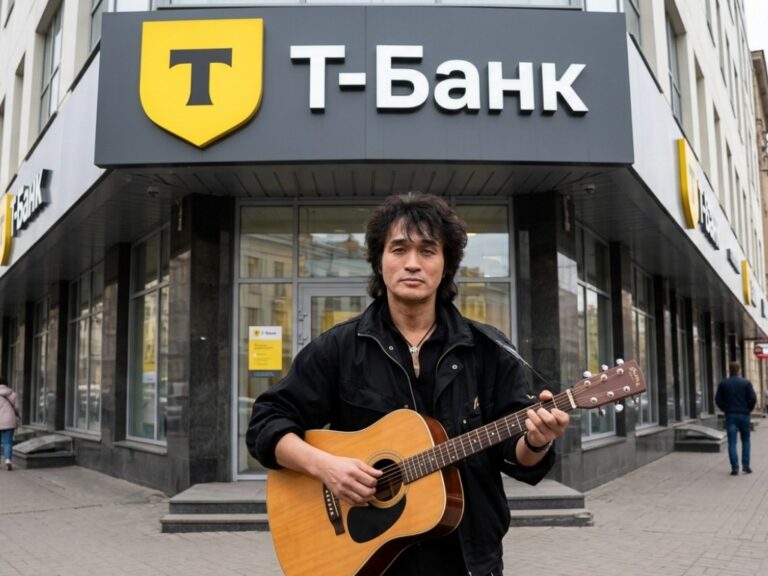 Виктор Цой с гитарой возле Банка